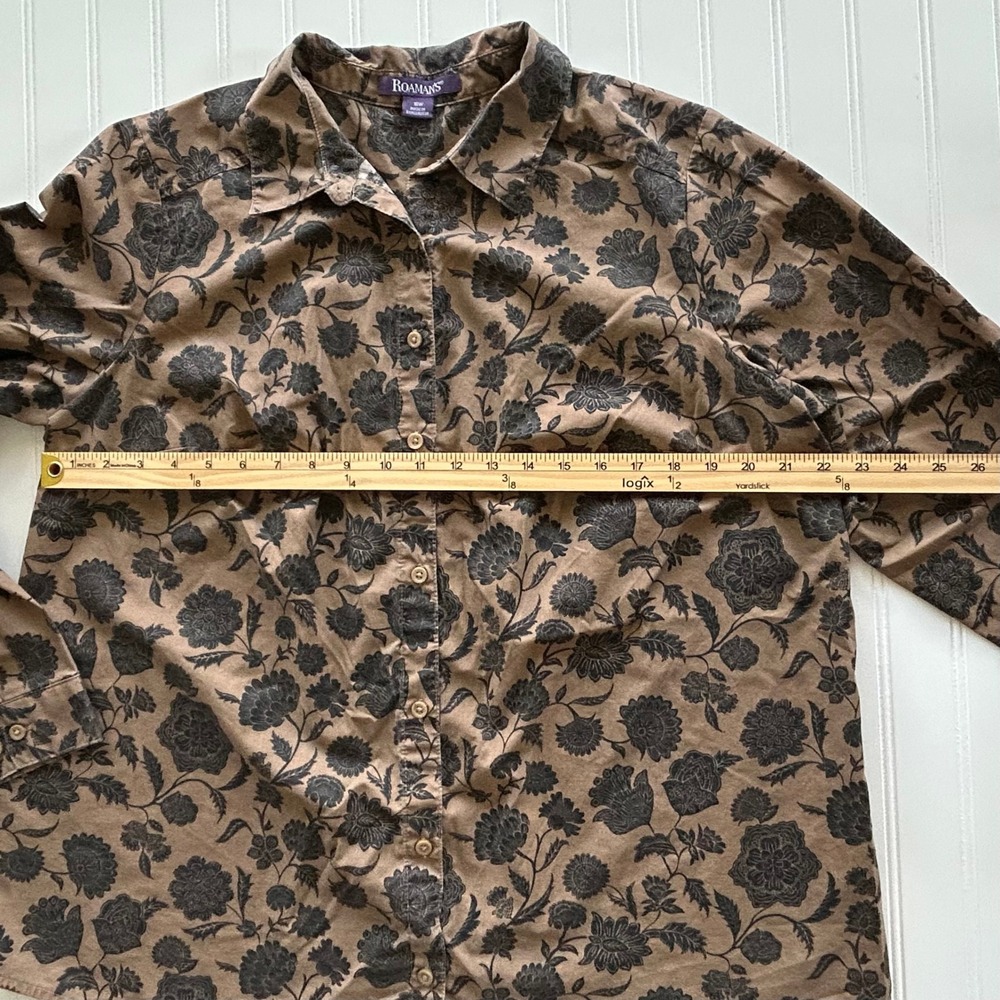 Roaman's Button Down Shirt 18W Brown Excellent Floral Print Long Sleeve Blouse - Picture 6 of 10
